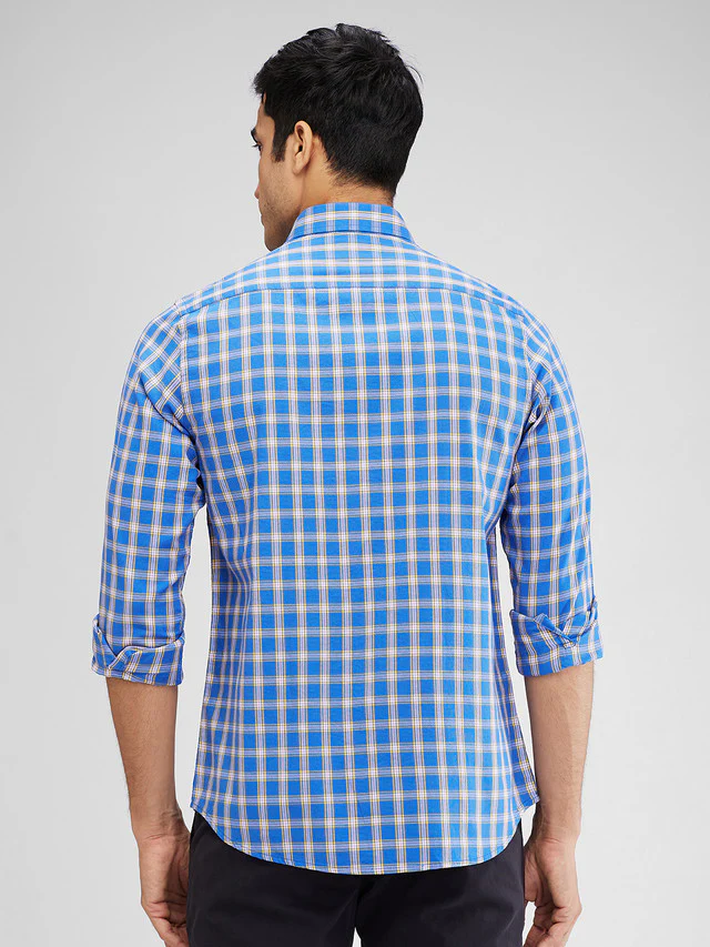 Colorplus Blue Checks Contemporary Fit Cotton Casual Shirt - Image 4