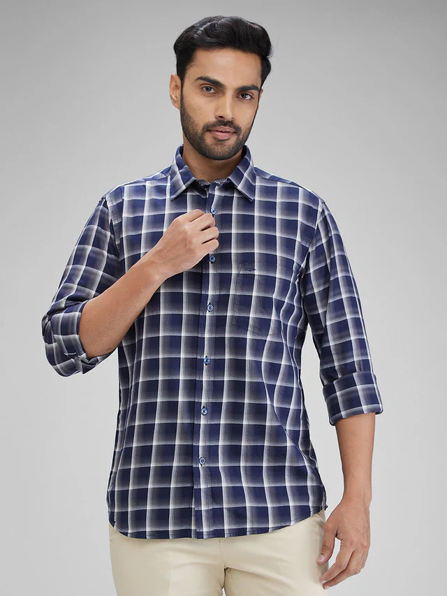 Colorplus Blue Checks Regular Fit Cotton Casual Shirt