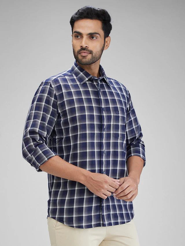 Colorplus Blue Checks Regular Fit Cotton Casual Shirt - Image 2