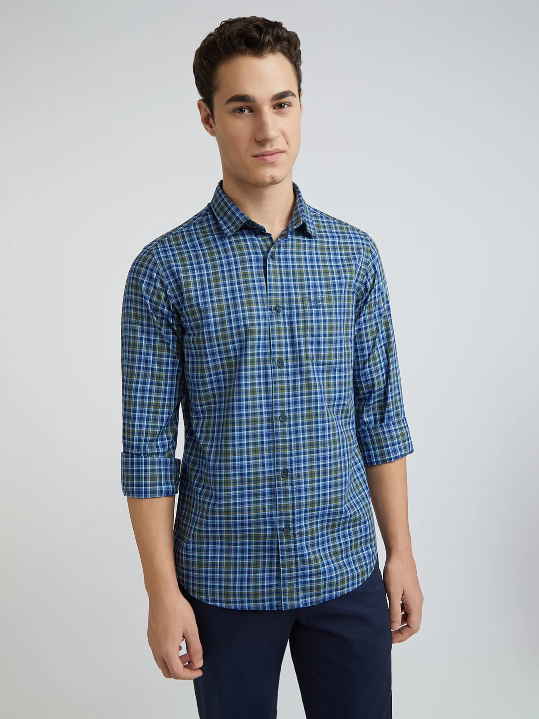 Colorplus Blue Checks Slim Fit Cotton Casual Shirt - Image 2
