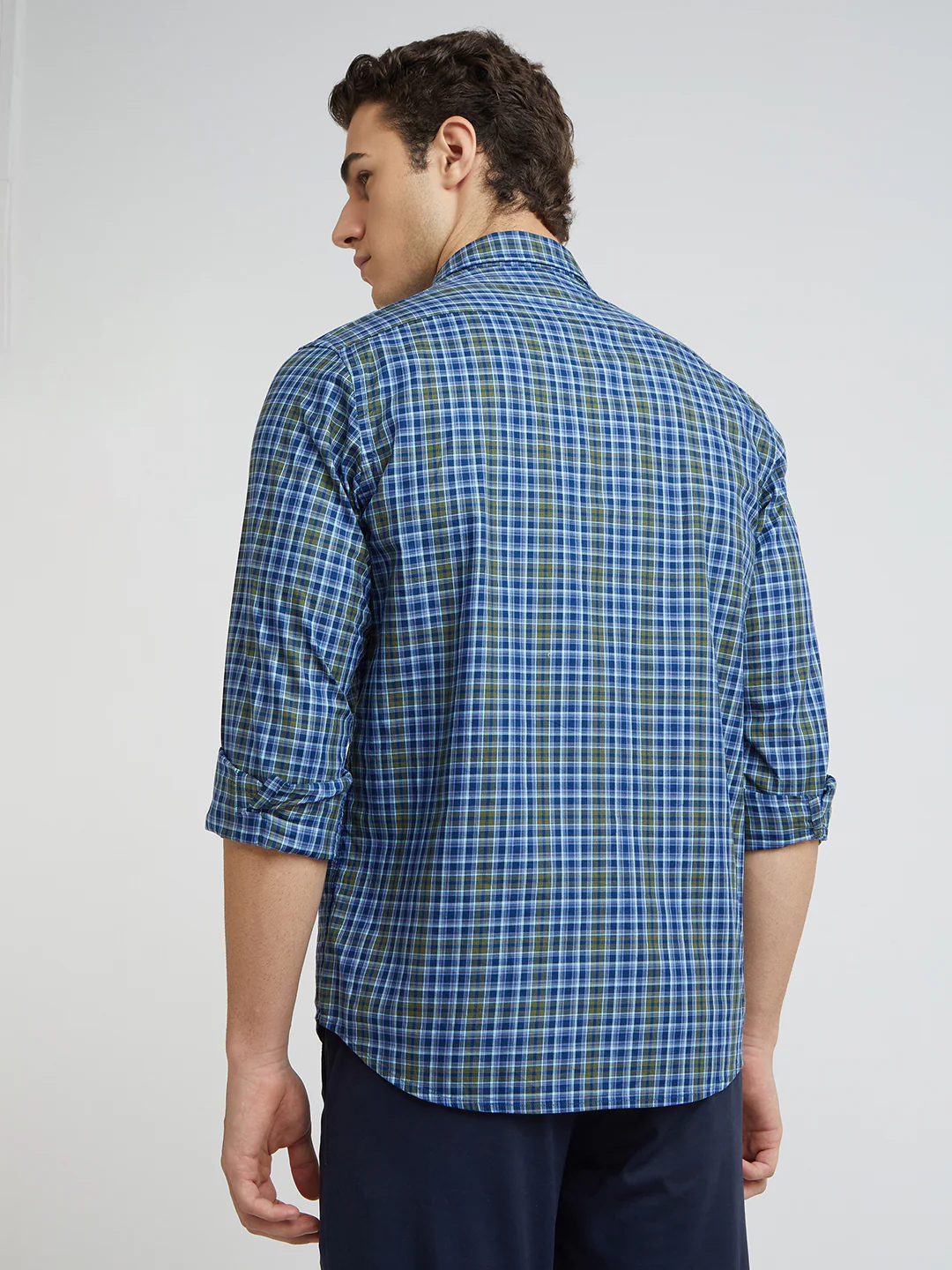 Colorplus Blue Checks Slim Fit Cotton Casual Shirt - Image 4