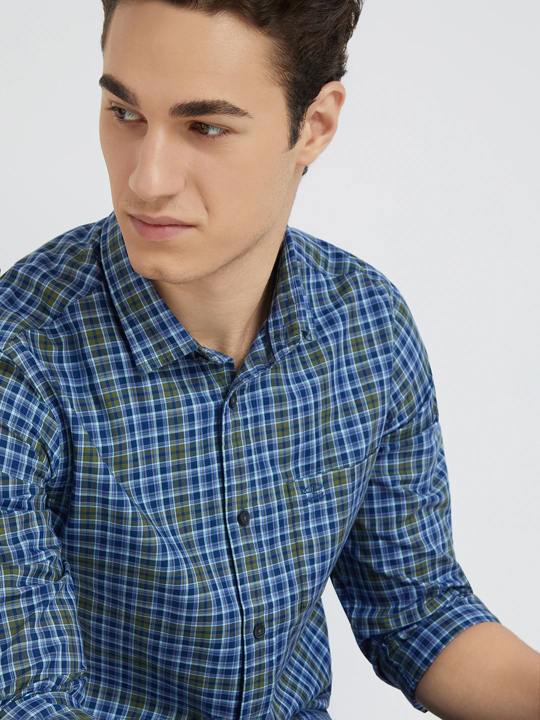Colorplus Blue Checks Slim Fit Cotton Casual Shirt - Image 6