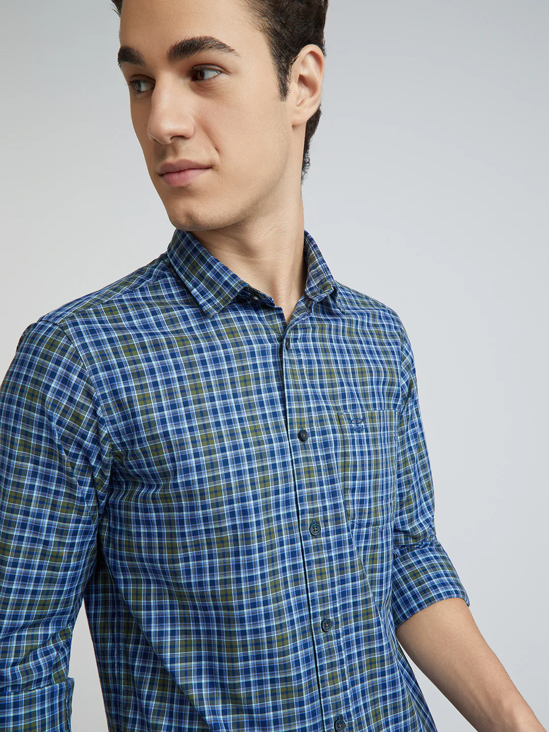 Colorplus Blue Checks Slim Fit Cotton Casual Shirt - Image 7