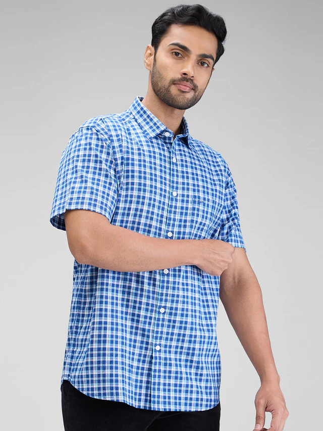 Colorplus Blue Checks Tailored Fit Cotton Casual Shirt - Image 2