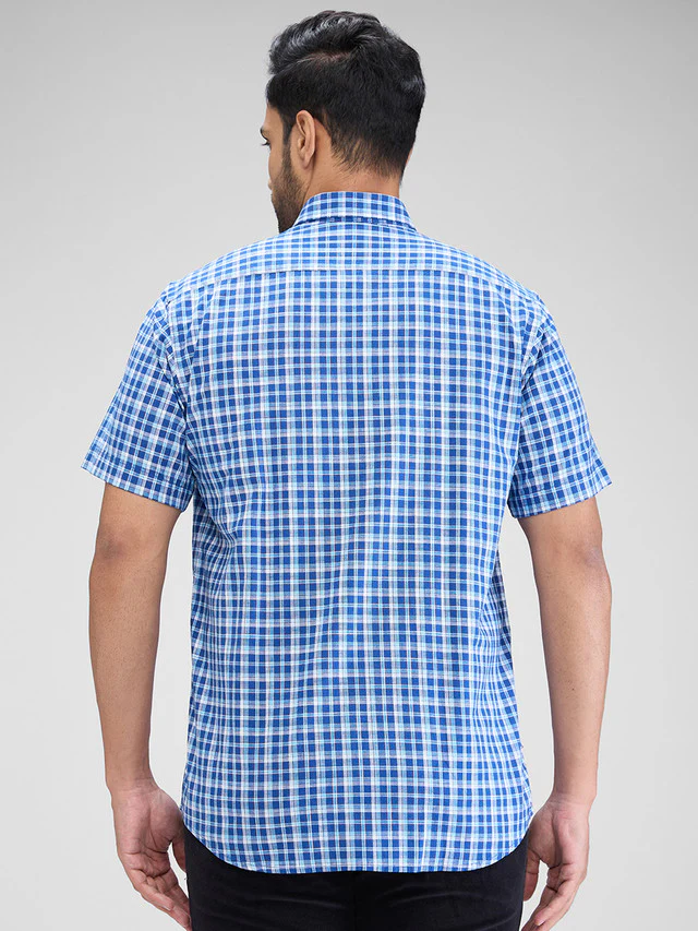 Colorplus Blue Checks Tailored Fit Cotton Casual Shirt - Image 4
