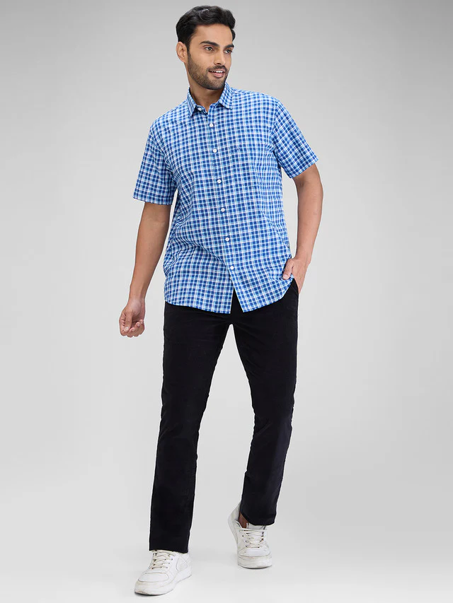 Colorplus Blue Checks Tailored Fit Cotton Casual Shirt - Image 5