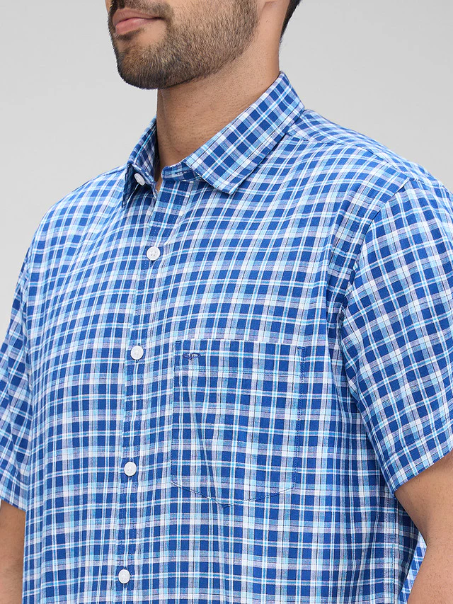 Colorplus Blue Checks Tailored Fit Cotton Casual Shirt - Image 6