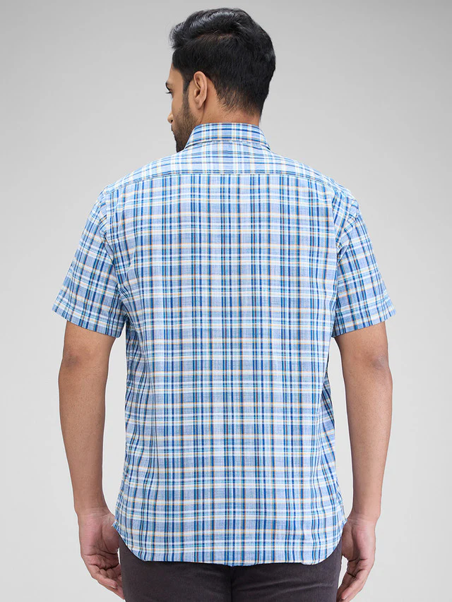 Colorplus Blue Checks Tailored Fit Cotton Casual Shirt - Image 4