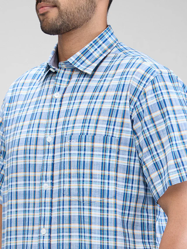 Colorplus Blue Checks Tailored Fit Cotton Casual Shirt - Image 6