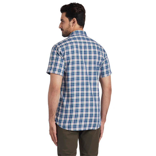Colorplus Blue Checks Tailored Fit Half Sleeve Cotton Shirt - Image 4