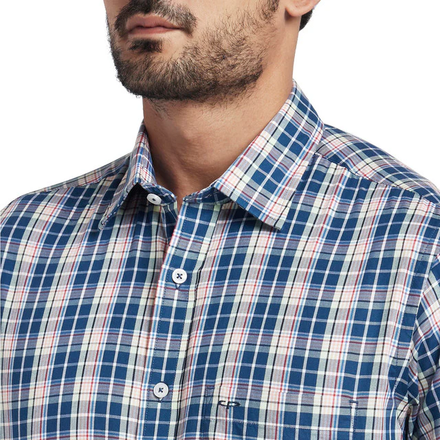 Colorplus Blue Checks Tailored Fit Half Sleeve Cotton Shirt - Image 6
