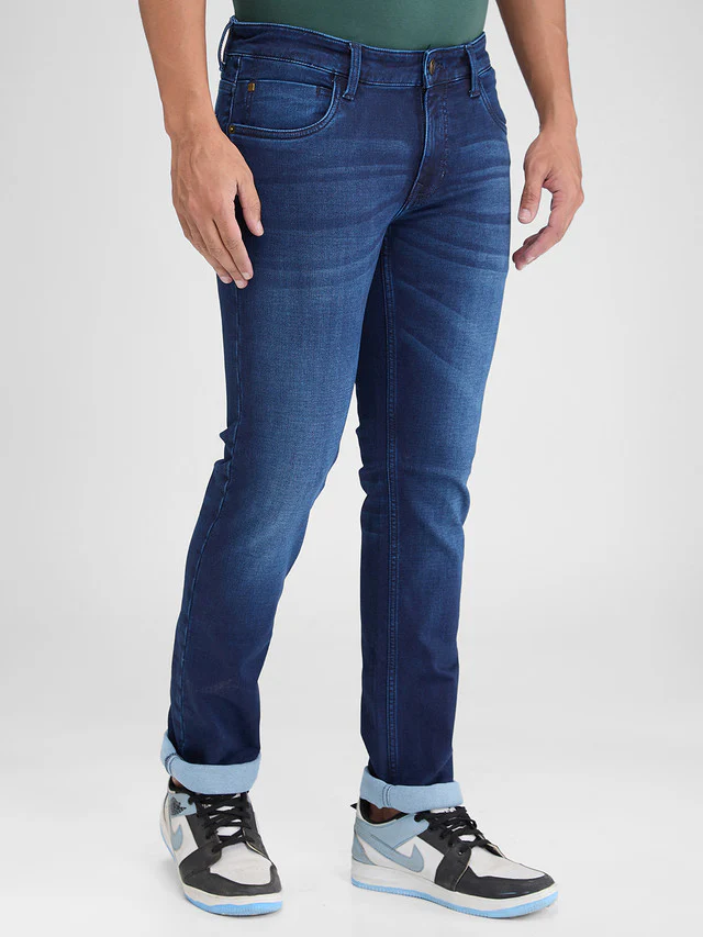 Colorplus Blue Dobby Mid Rise Slim Fit Cotton Blend Jeans - Image 2