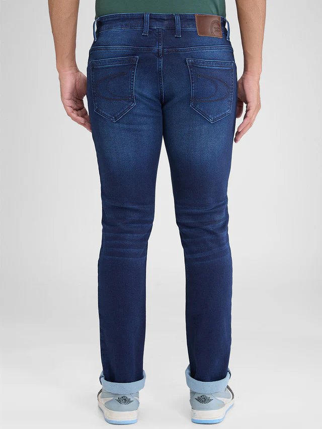 Colorplus Blue Dobby Mid Rise Slim Fit Cotton Blend Jeans - Image 3