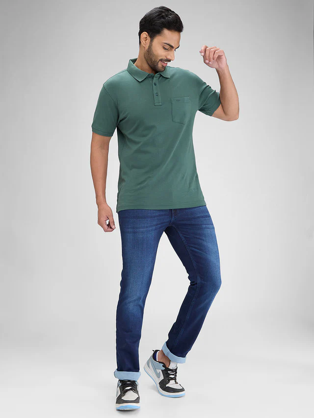 Colorplus Blue Dobby Mid Rise Slim Fit Cotton Blend Jeans - Image 4