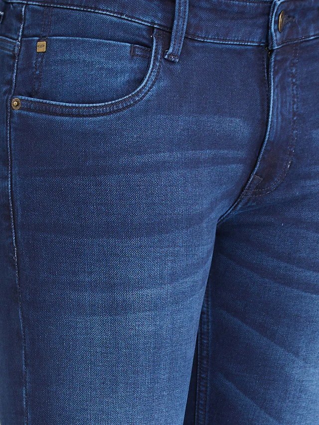 Colorplus Blue Dobby Mid Rise Slim Fit Cotton Blend Jeans - Image 5