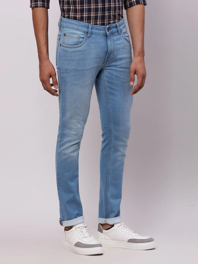 Colorplus Blue Dobby Mid Rise Slim Fit Cotton Blend Jeans - Image 2