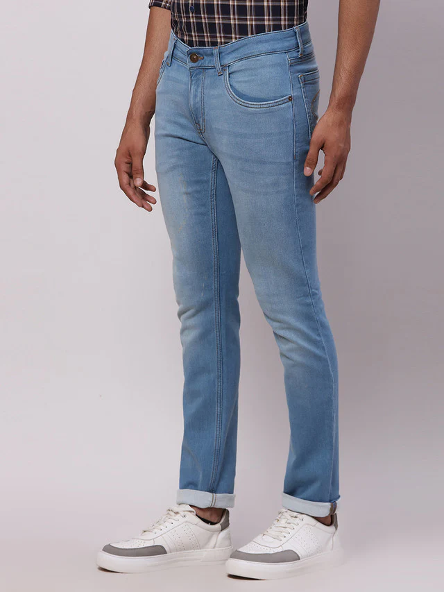 Colorplus Blue Dobby Mid Rise Slim Fit Cotton Blend Jeans - Image 3