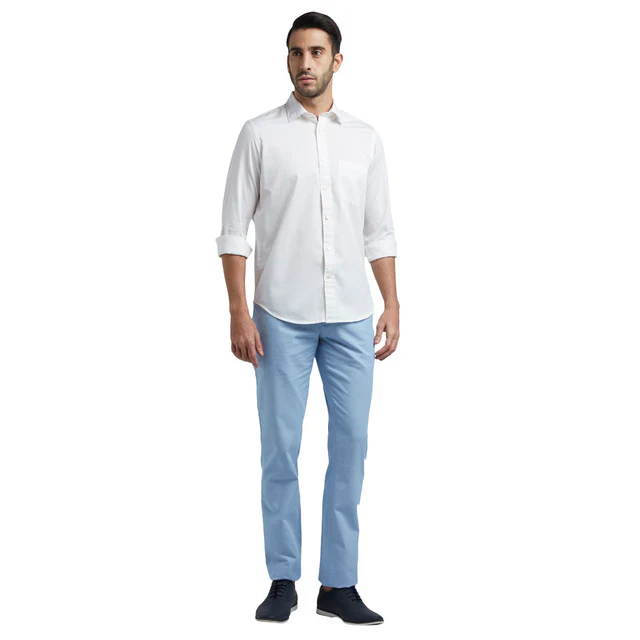 Colorplus Blue Printed Contemporary Fit Cotton Blend Trouser - Image 5