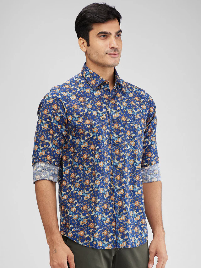 Colorplus Blue Printed Regular Fit Cotton Blend Casual Shirt - Image 2