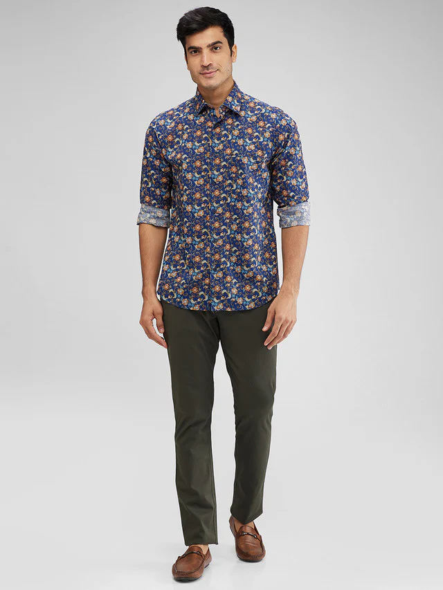 Colorplus Blue Printed Regular Fit Cotton Blend Casual Shirt - Image 5