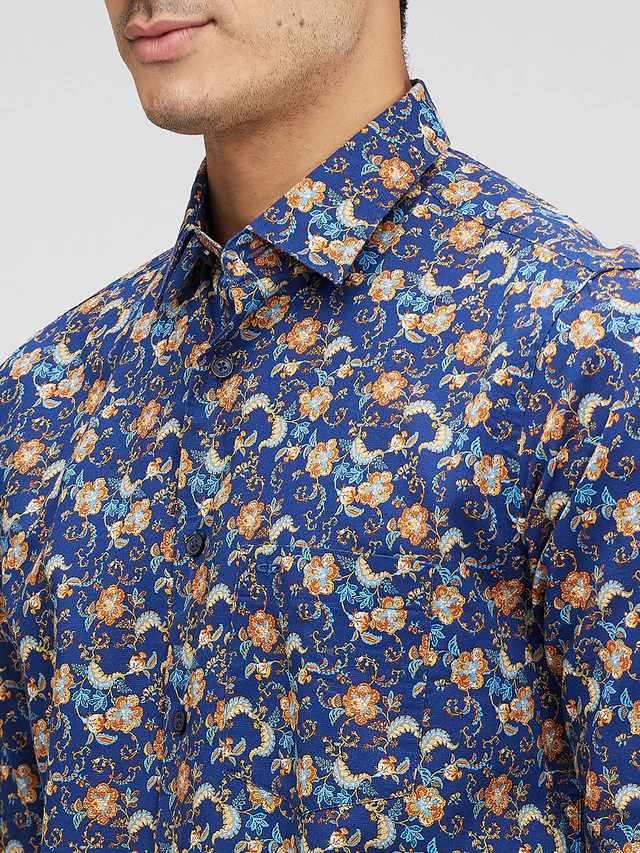 Colorplus Blue Printed Regular Fit Cotton Blend Casual Shirt - Image 6