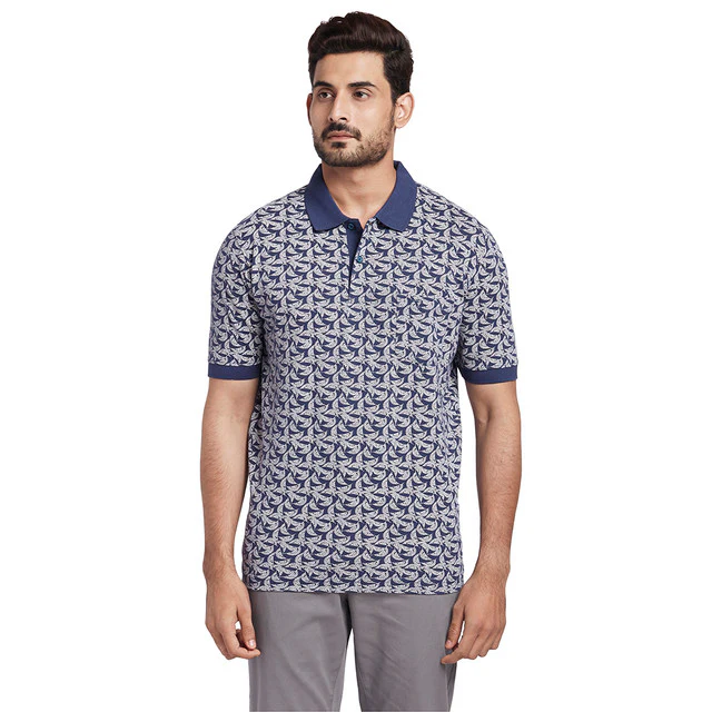 Colorplus Blue Printed Classic Fit Cotton T-Shirt