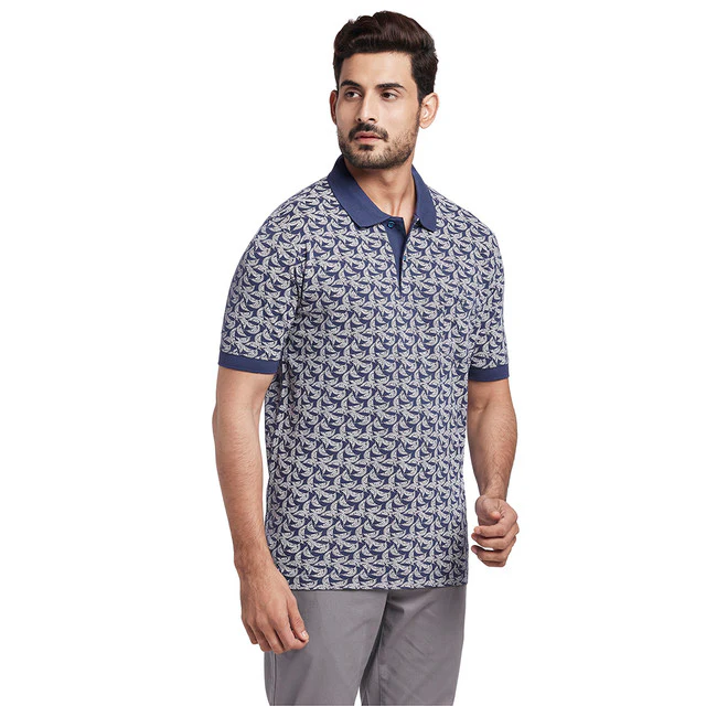 Colorplus Blue Printed Classic Fit Cotton T-Shirt - Image 2