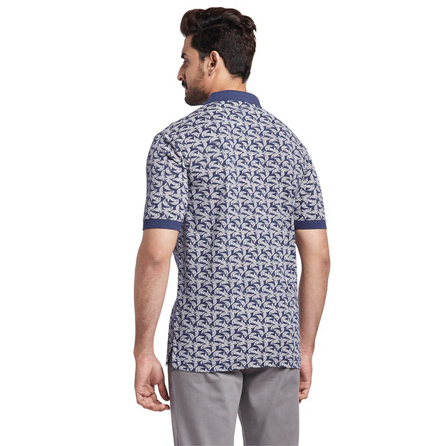 Colorplus Blue Printed Classic Fit Cotton T-Shirt - Image 4