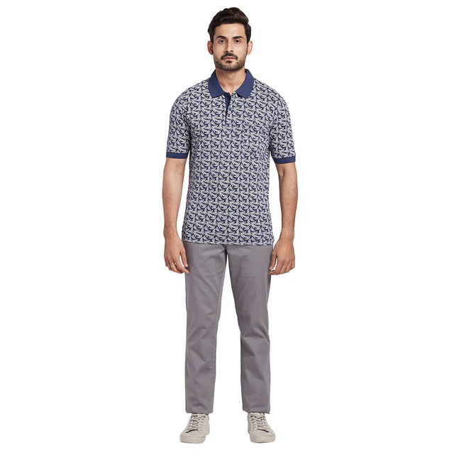 Colorplus Blue Printed Classic Fit Cotton T-Shirt - Image 5