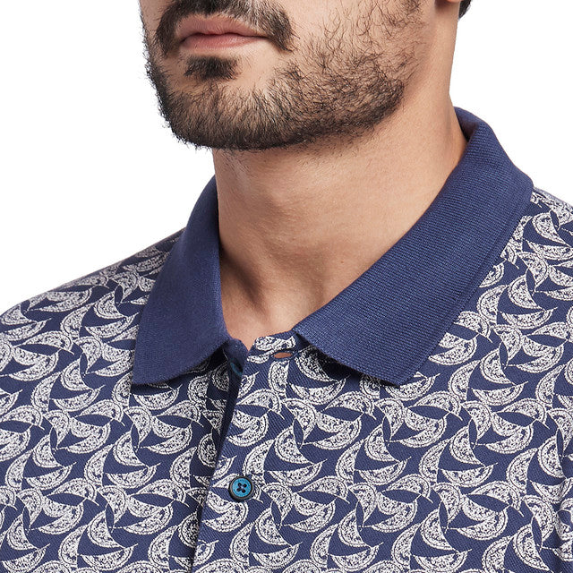 Colorplus Blue Printed Classic Fit Cotton T-Shirt - Image 6
