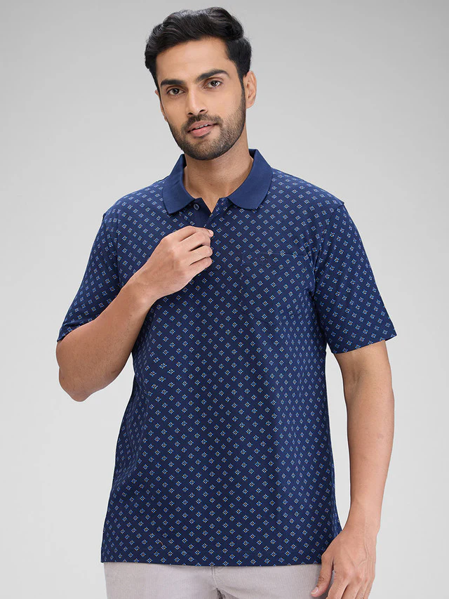 Colorplus Blue Printed Classic Fit Cotton T-Shirt