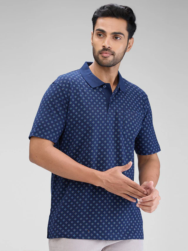 Colorplus Blue Printed Classic Fit Cotton T-Shirt - Image 2