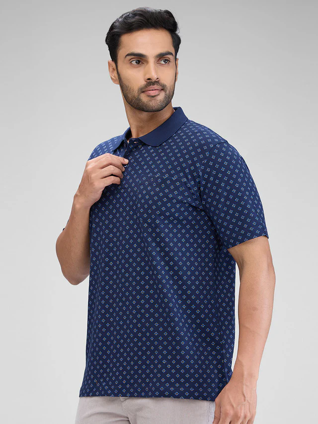 Colorplus Blue Printed Classic Fit Cotton T-Shirt - Image 3