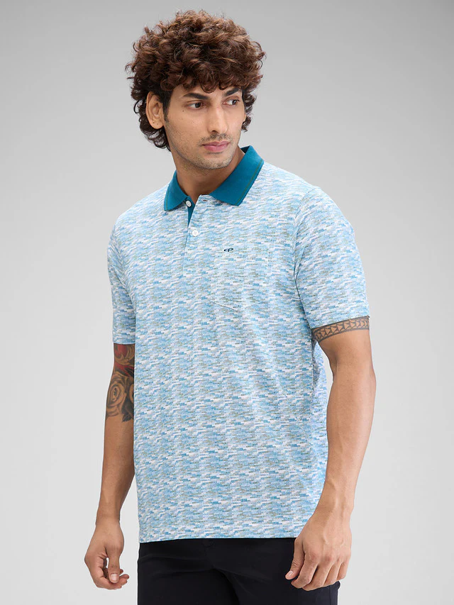 Colorplus Blue Printed Comfort Fit Cotton T-Shirt - Image 3