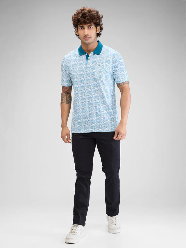 Colorplus Blue Printed Comfort Fit Cotton T-Shirt - Image 5