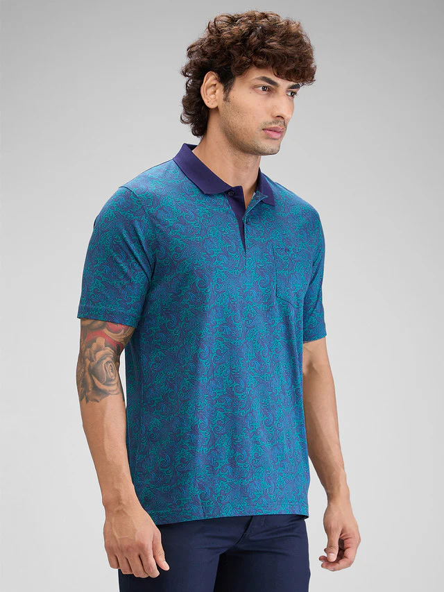 Colorplus Blue Printed Comfort Fit Cotton T-Shirt - Image 2