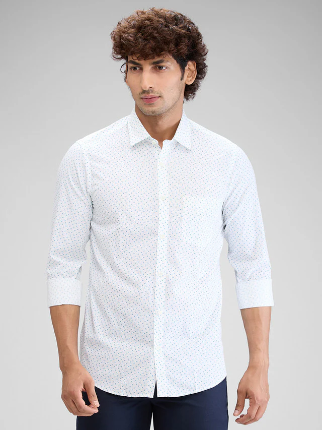 Colorplus Blue Printed Contemporary Fit Cotton Casual Shirt