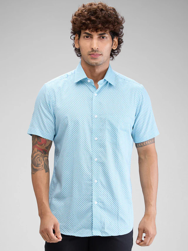 Colorplus Blue Printed Regular Fit Cotton Casual Shirt
