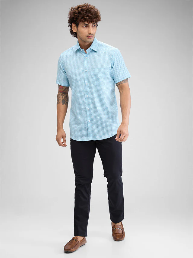 Colorplus Blue Printed Regular Fit Cotton Casual Shirt - Image 6