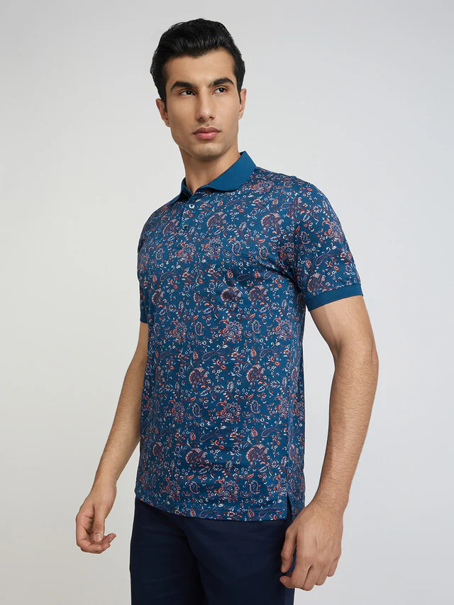 Colorplus Blue Printed Regular Fit Cotton T-Shirt - Image 3