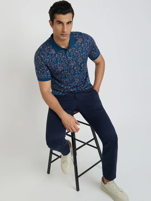 Colorplus Blue Printed Regular Fit Cotton T-Shirt - Image 5