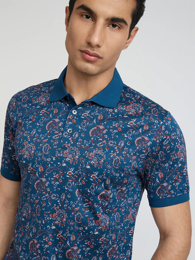 Colorplus Blue Printed Regular Fit Cotton T-Shirt - Image 6