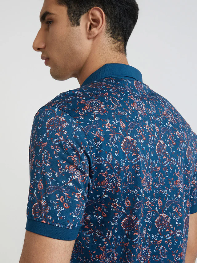 Colorplus Blue Printed Regular Fit Cotton T-Shirt - Image 7