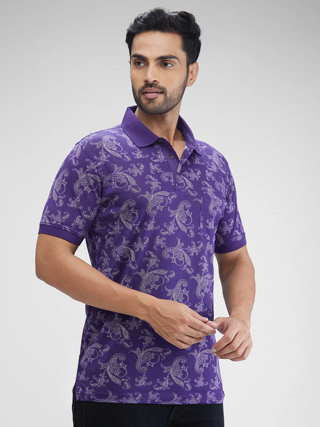 Colorplus Blue Printed Regular Fit Cotton T-Shirt - Image 2