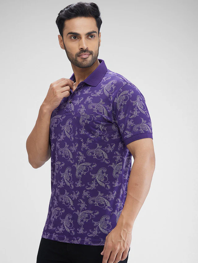 Colorplus Blue Printed Regular Fit Cotton T-Shirt - Image 3