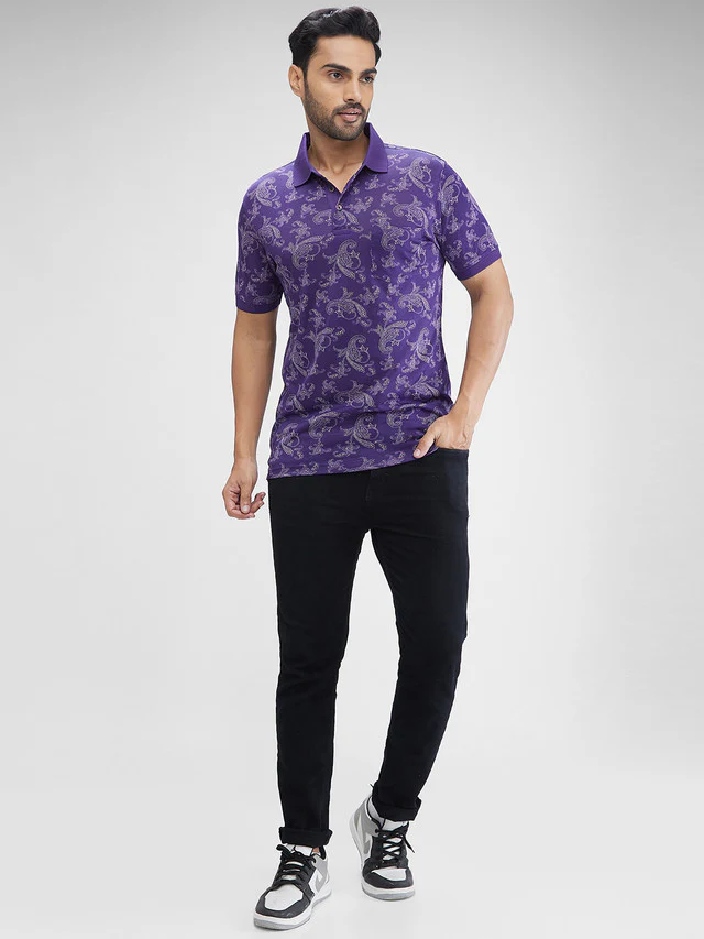 Colorplus Blue Printed Regular Fit Cotton T-Shirt - Image 6