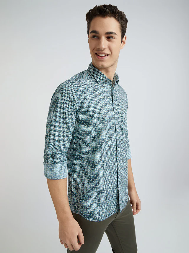 Colorplus Blue Printed Slim Fit Cotton Casual Shirt - Image 2