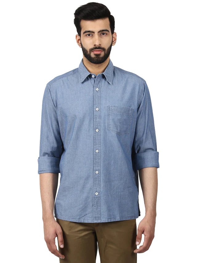 Colorplus Blue Solid Classic Fit Cotton Casual Shirt