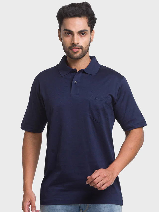 Colorplus Blue Solid Classic Fit Cotton T-Shirt