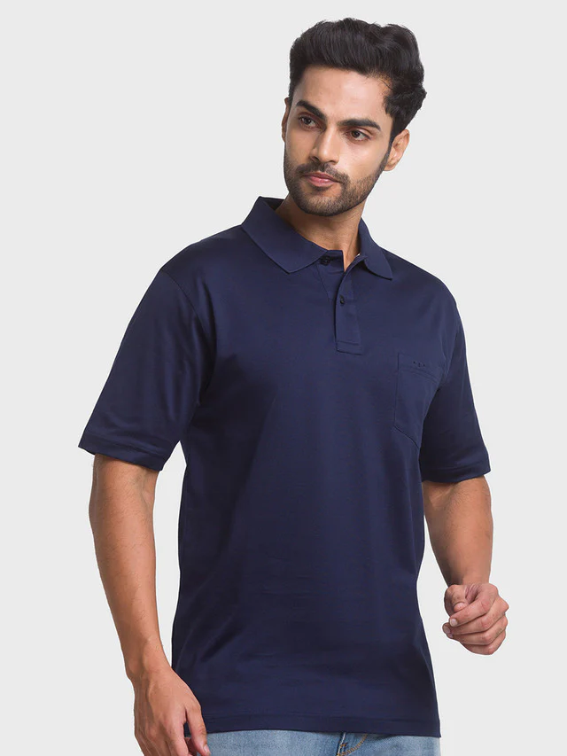 Colorplus Blue Solid Classic Fit Cotton T-Shirt - Image 2